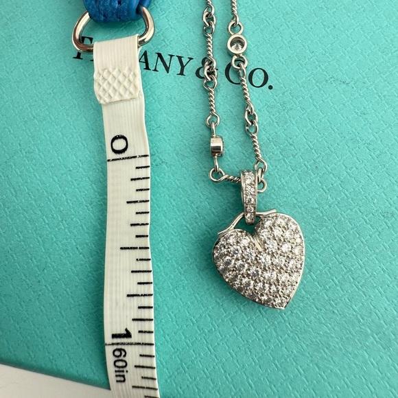 Vtg. Tiffany & Co. Platinum Diamond Pave Heart Twist Chain Tennis Necklace 17" - Picture 8 of 9